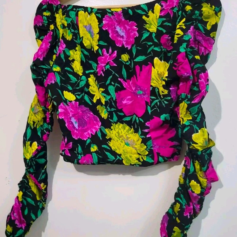Zara Women’s Floral Print Sweetheart Neckline Long‎ Sleeve Crop Top - Picture 6 of 6